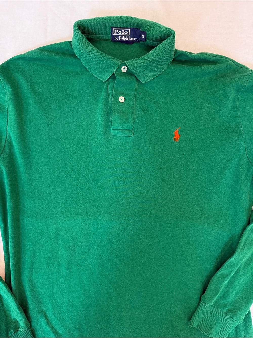 Polo Ralph Lauren Long Sleeve Polo Shirt Y2K Green Orange Pony M